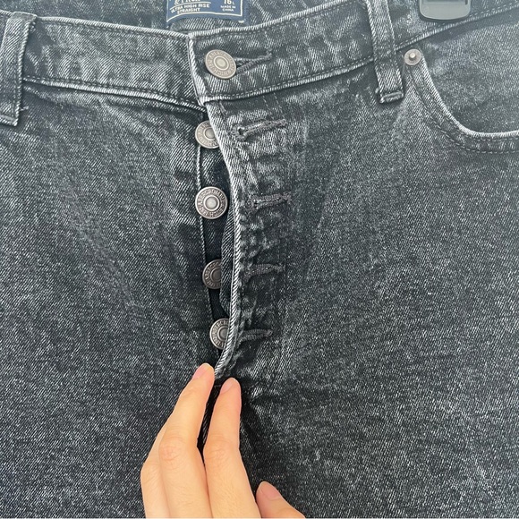 Abercrombie & Fitch Acid Black Wash Ultra High Rise Straight Button Fly Jeans 33 - Picture 3 of 6